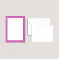 Erika stationery set by Blú Rose, orchid-patterned notepad with matching flat notecard and envelope, personalized 'Erika Alexander' in lavender