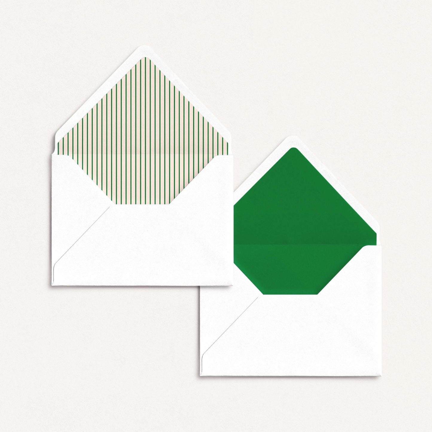 Blú Rose envelopes showing white envelope with patterned liner and solid colored liner