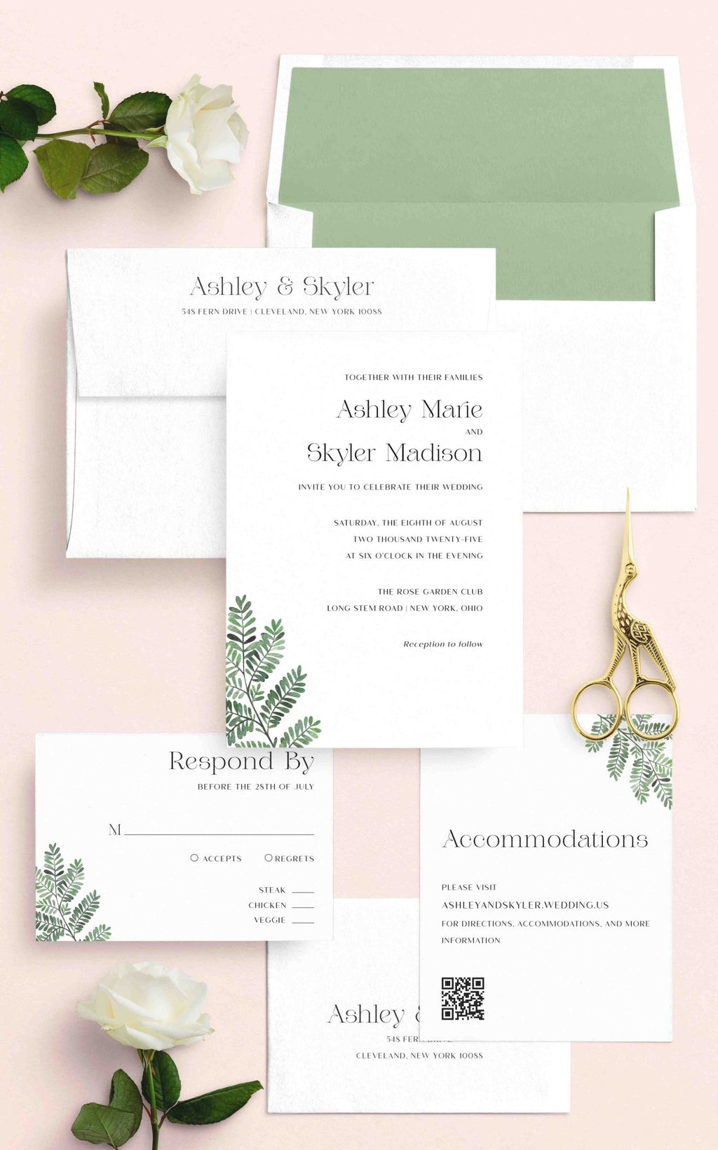 Fern Wedding Invitations - Blú Rose