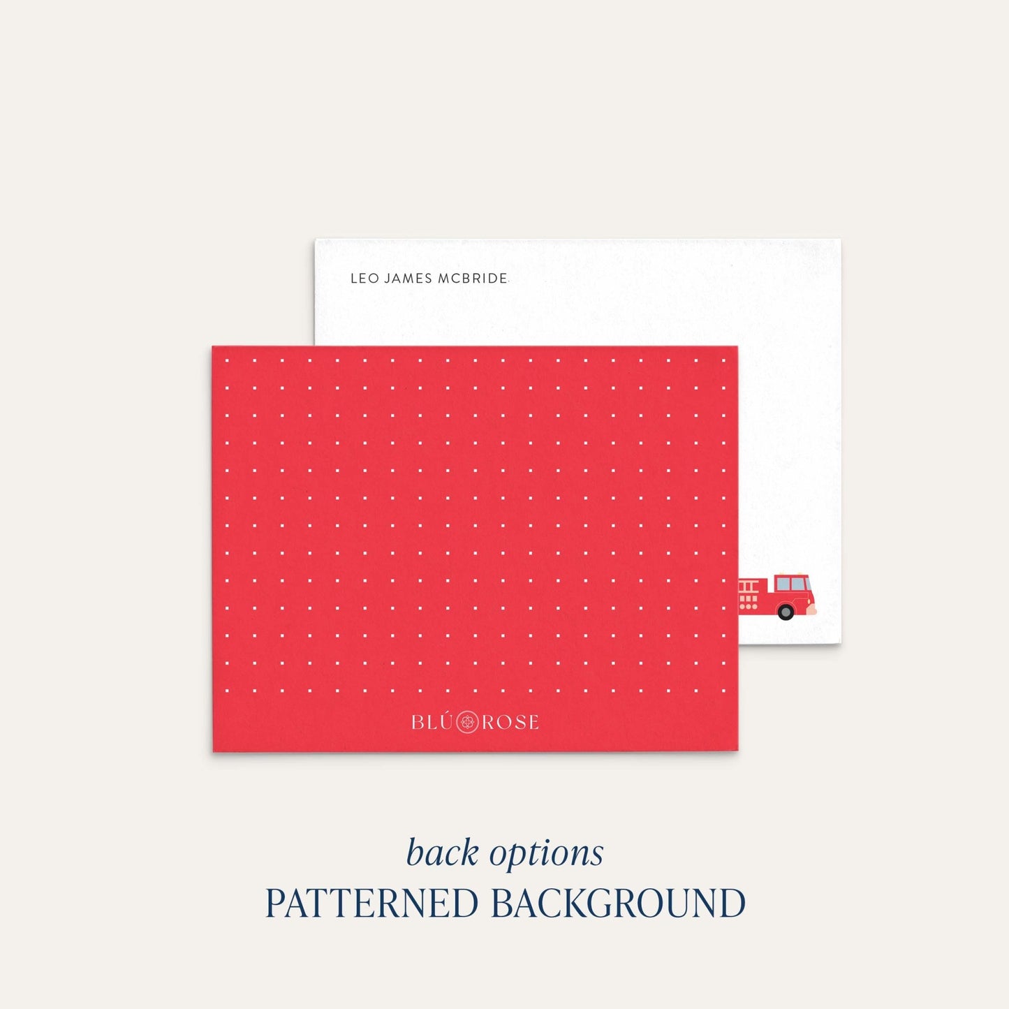 Fire truck personalized notecards patterned back option