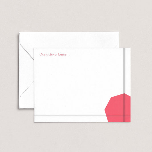 a white envelope with a red geometric design on the right side.