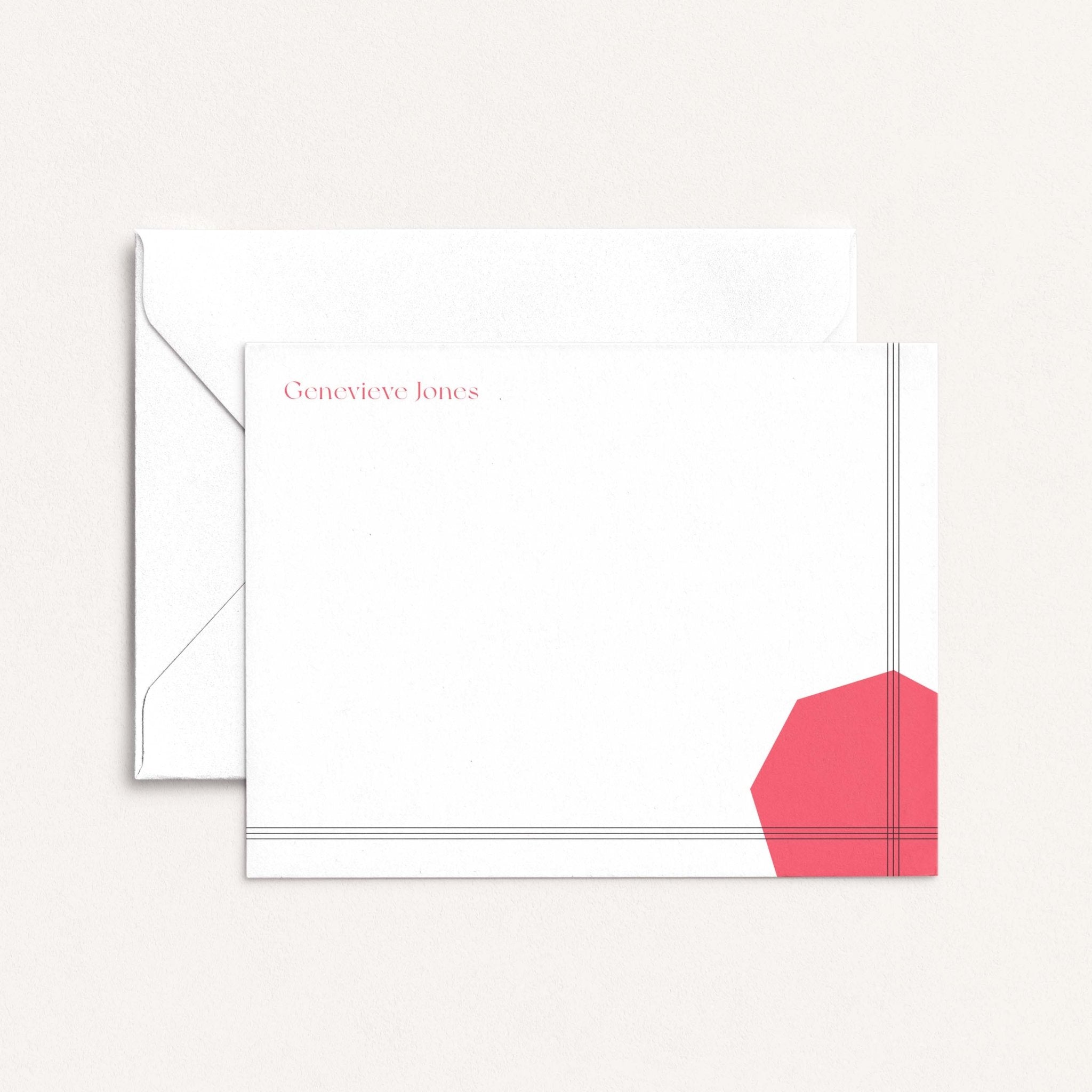 Genevieve personalized notecards with geometric corner design and envelope