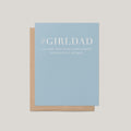 #GIRLDAD Father's Day greeting card by Blú Rose, dusty blue card with white girldad text, shown with kraft envelope