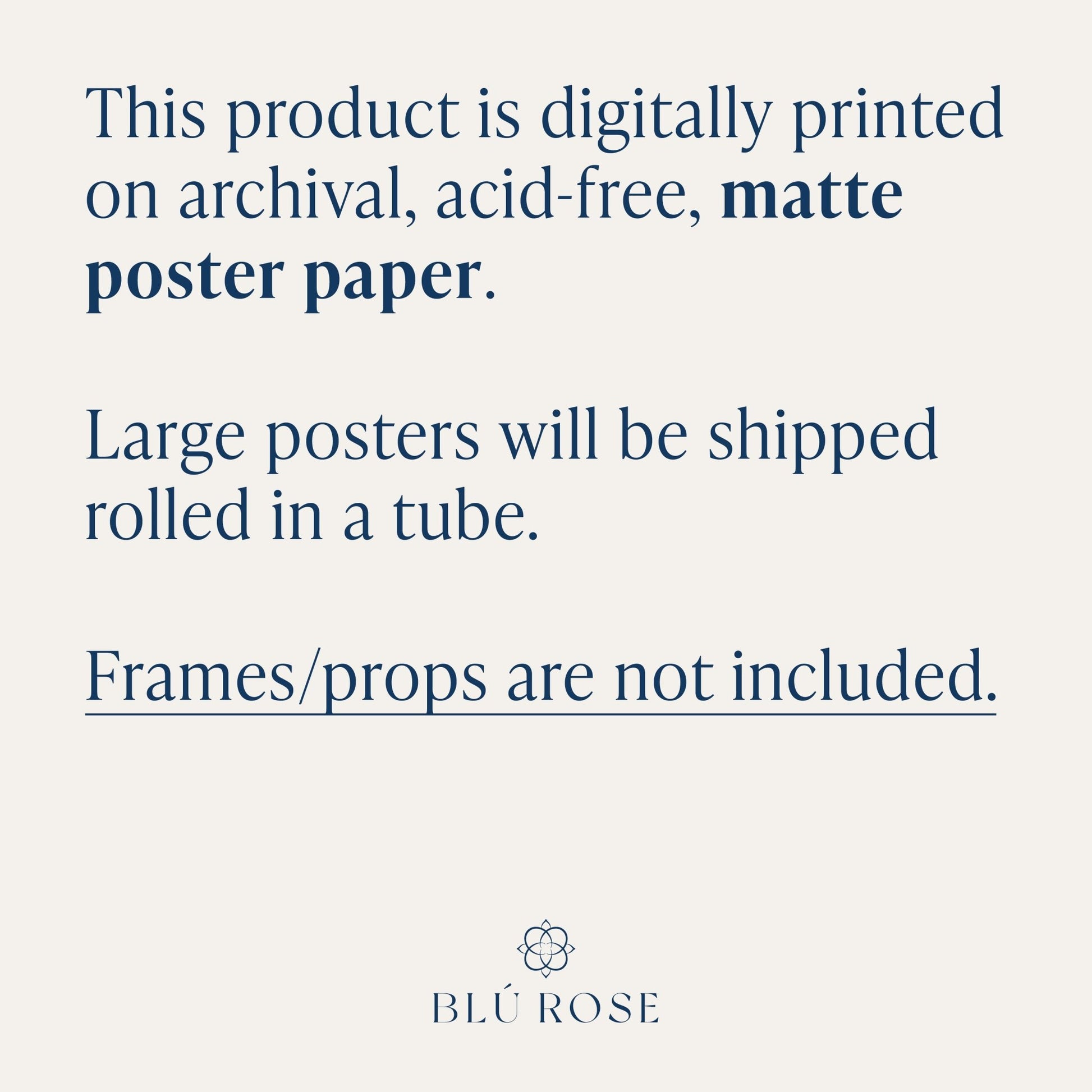 Art print information card showing archival matte poster paper and rolled shipping details