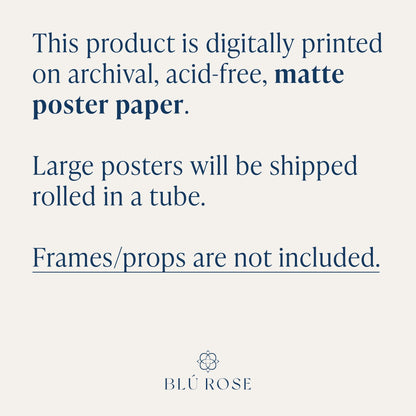 Art print information card showing archival matte poster paper and rolled shipping details