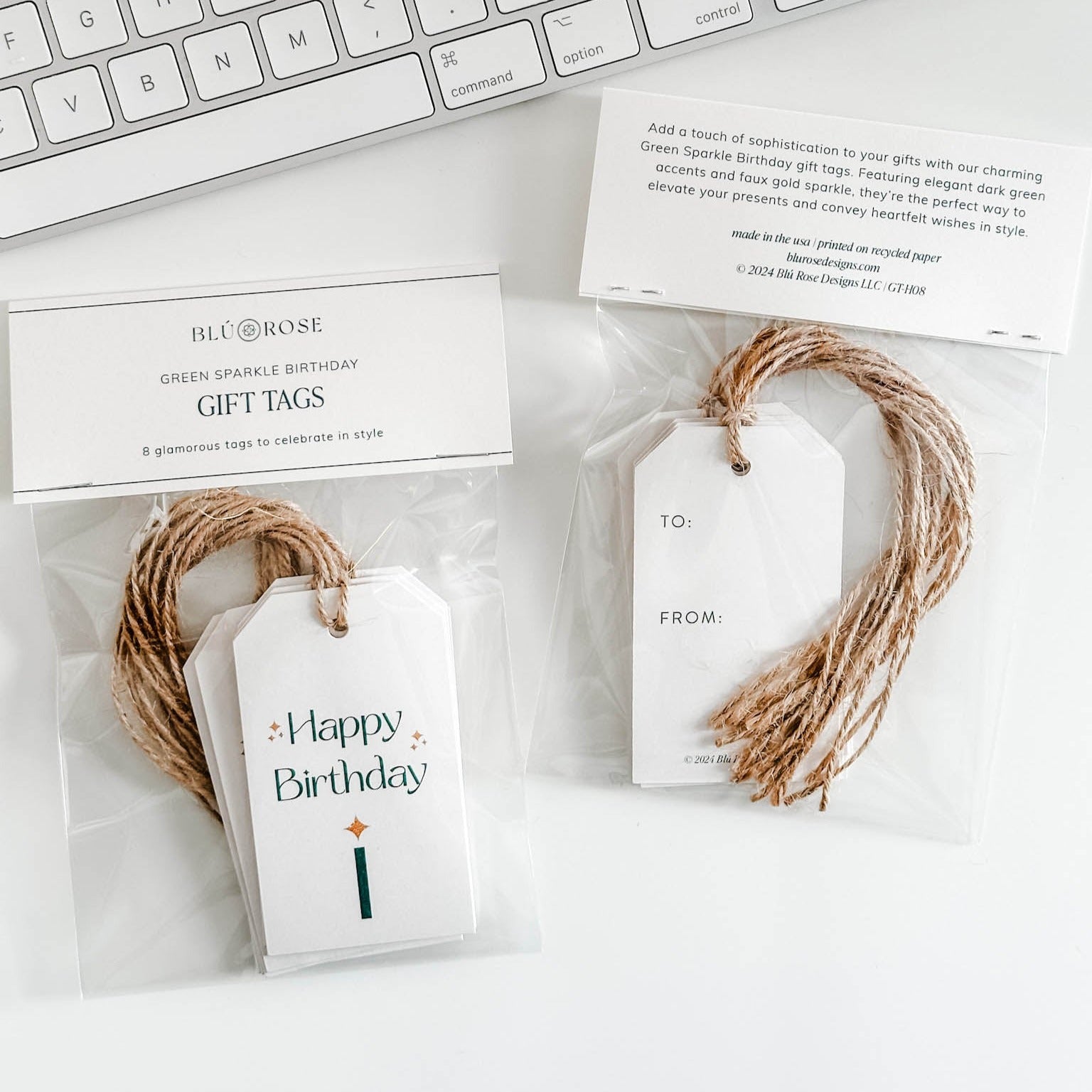 Green Sparkle Birthday Gift Tags - Blú Rose