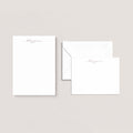 Haley stationery set by Blú Rose, white script-name notepad with matching flat notecard and envelope, personalized 'Haley Garner'