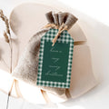 Holiday Plaid gift tag by Blú Rose, green gingham 'have a very merry christmas' tag on a burlap favor bag