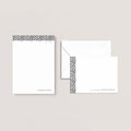 Leopard stationery set by Blú Rose, leopard-print notepad with matching flat notecard and envelope, personalized 'Caitlyn Davis'