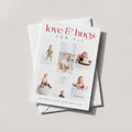 Love + Hugs card in white with a six-photo layout and love & hugs FOR ALL in red script