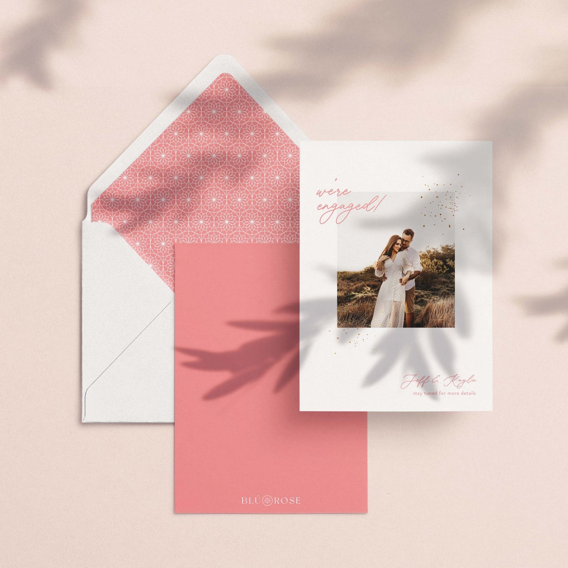 Minimal Sparkle Engagement Announcement Cards - Blú Rose