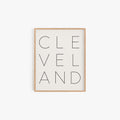 Minimalist Cleveland art print with vertical typography design on off-white background