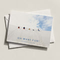 Minimalist Photo landscape card with a full-bleed winter photo and OH WHAT FUN in white