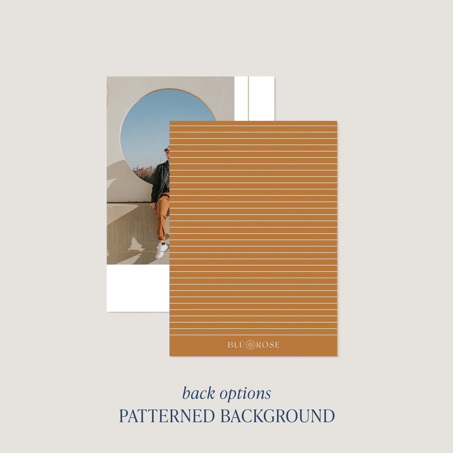 Back of Mod Box graduation announcement card showing patterned background option