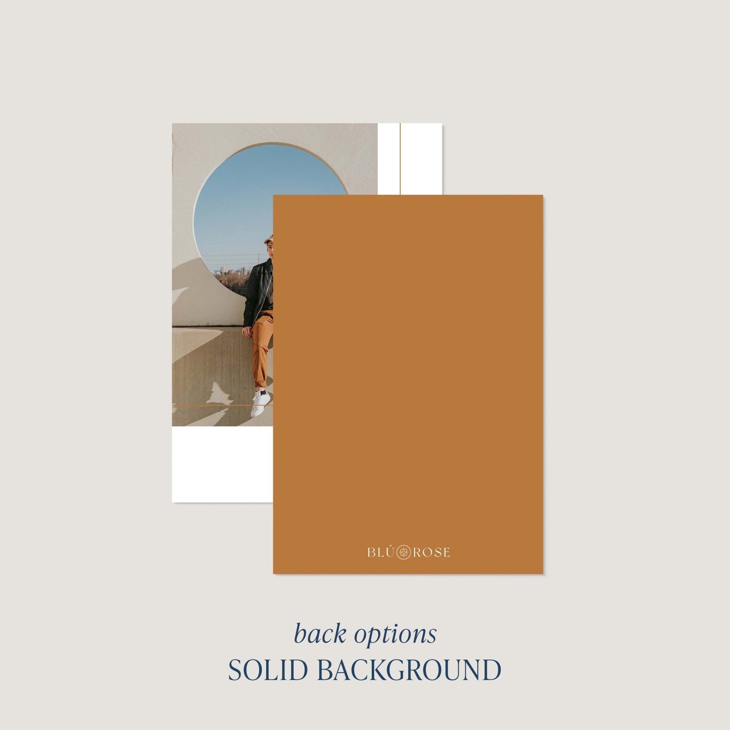 Back of Mod Box graduation announcement card showing solid background option
