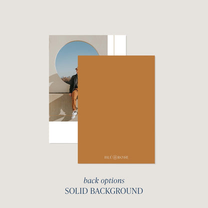 Back of Mod Box graduation announcement card showing solid background option