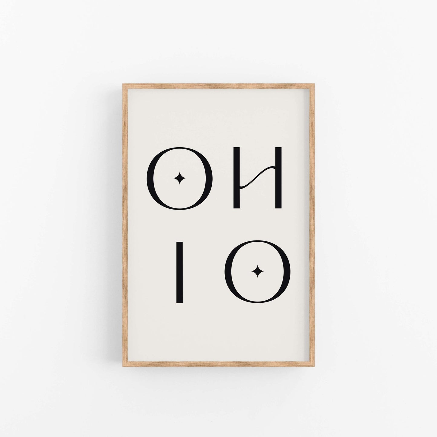 Ohio typography wall art print with modern black lettering on off-white background