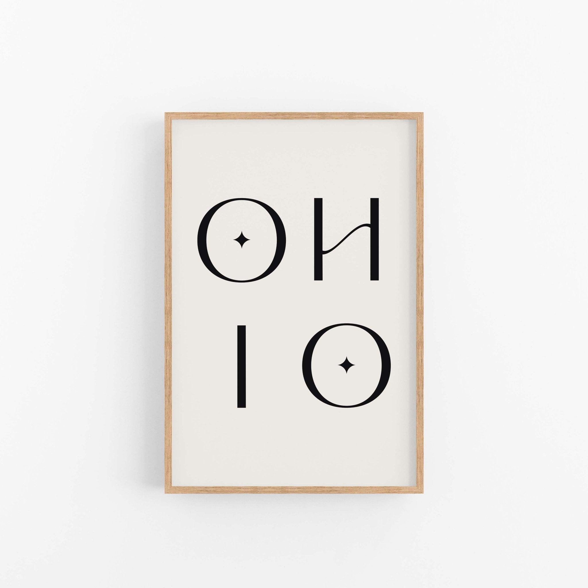 Ohio typography wall art print with modern black lettering on off-white background