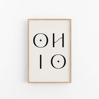 Ohio typography wall art print with modern black lettering on off-white background