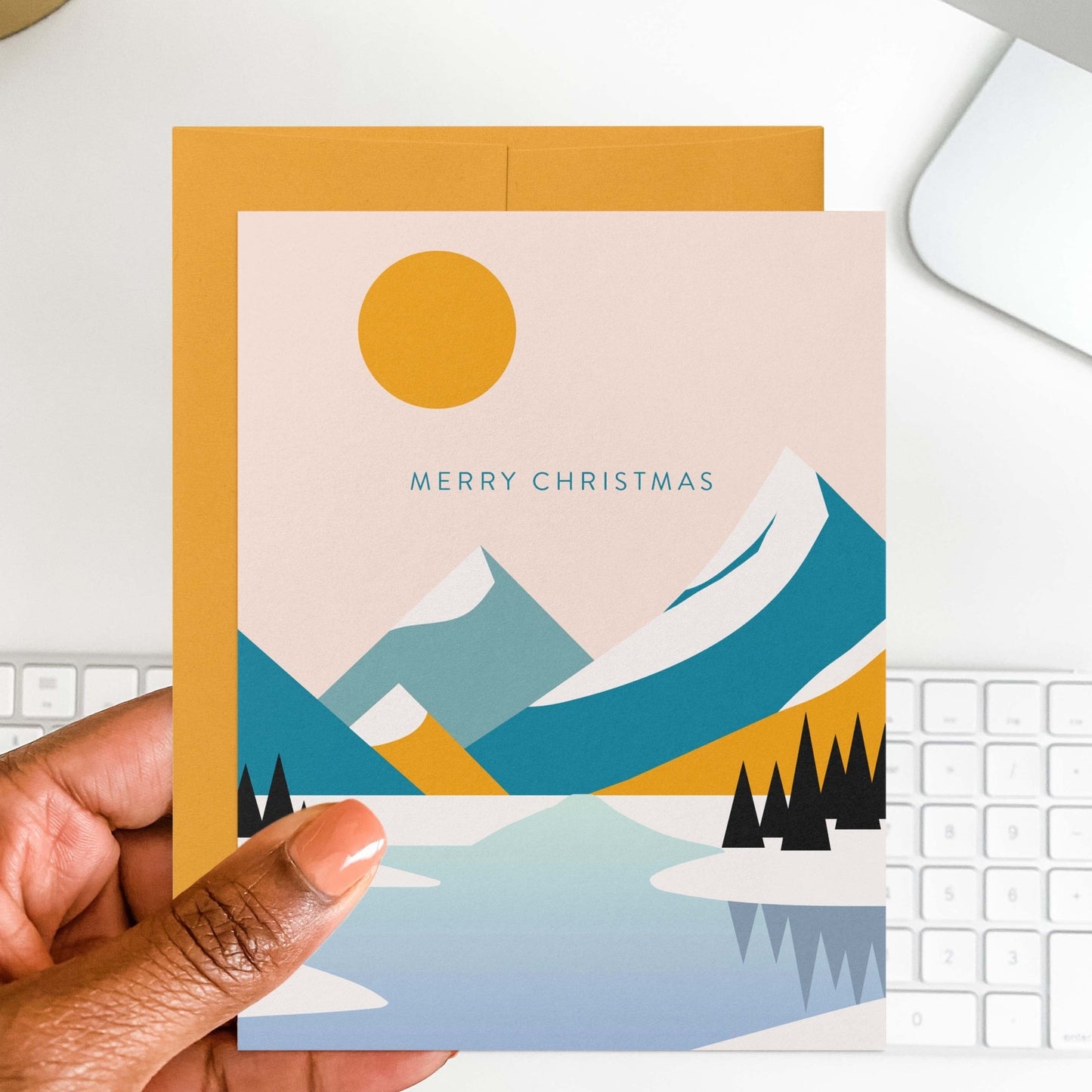 Modern Mountain Landscape Merry Christmas Card - Blú Rose