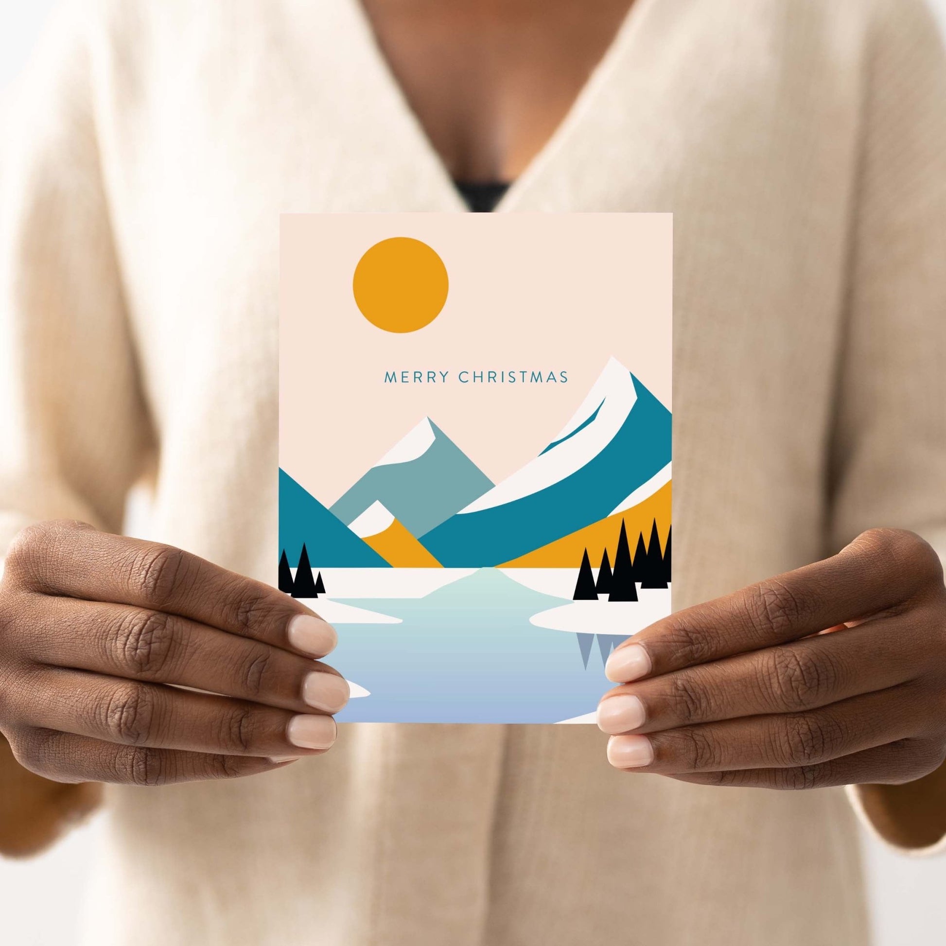 Modern Mountain Landscape Merry Christmas Card - Blú Rose