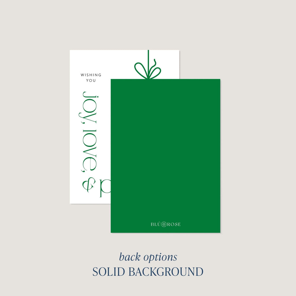 Modern Ornament card back option: solid forest green with a small Blú Rose mark