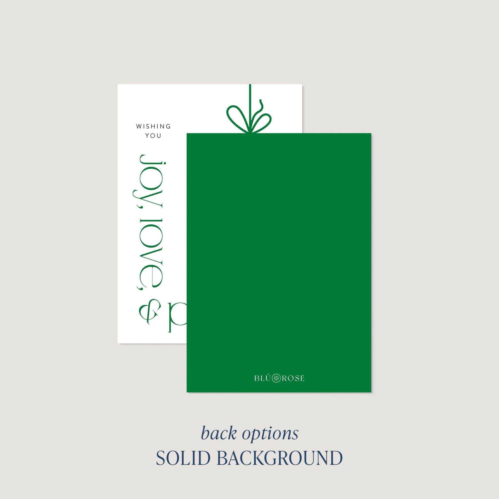 Modern Ornament card back option: solid forest green with a small Blú Rose mark