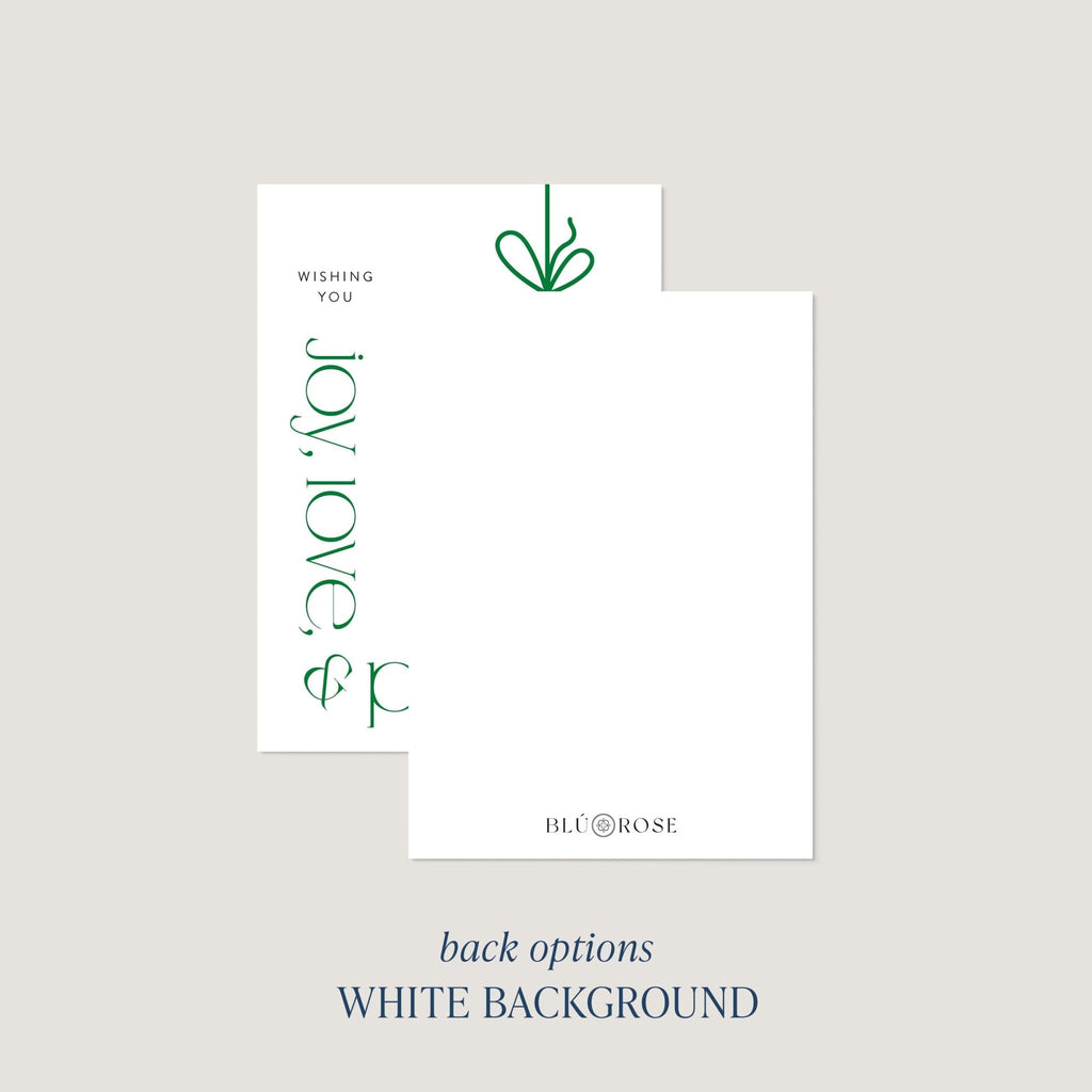 Modern Ornament card back option: plain white with a small Blú Rose mark