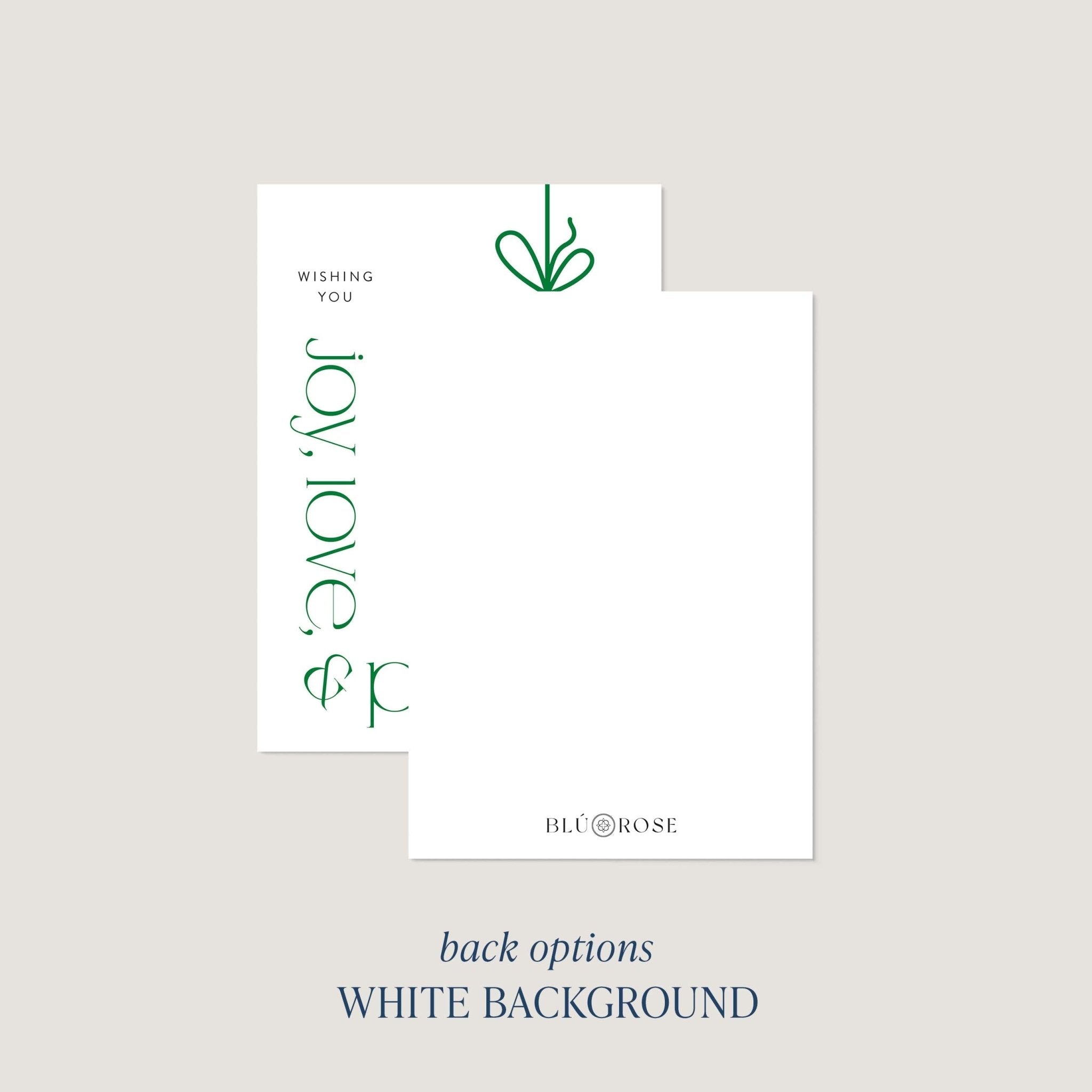 Modern Ornament card back option: plain white with a small Blú Rose mark