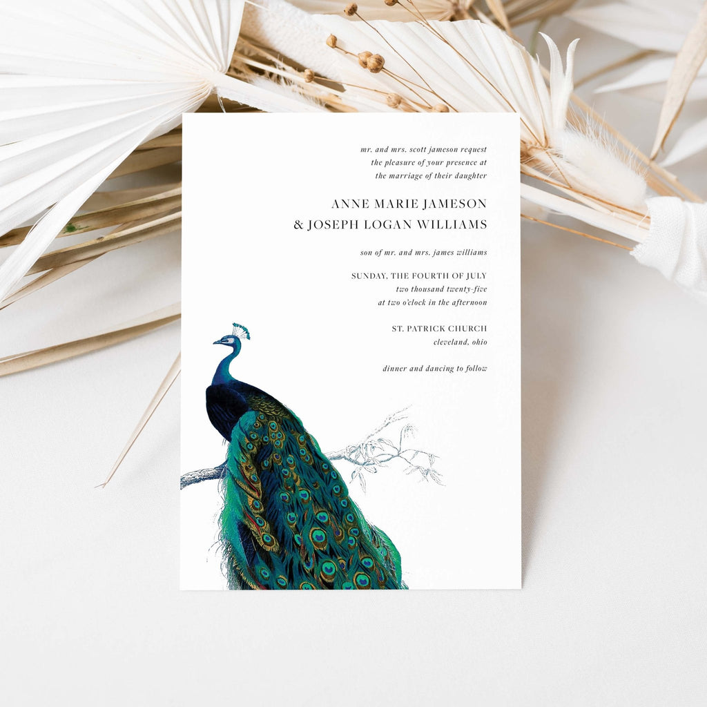 Modern Peacock Wedding Invitations - Blú Rose