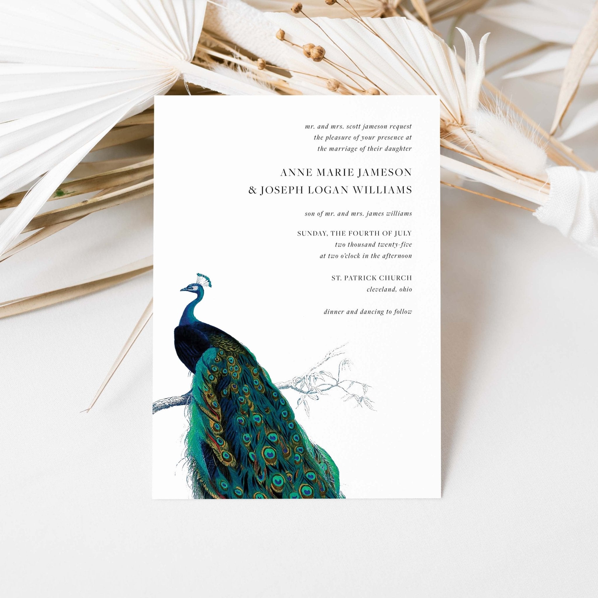 Modern Peacock Wedding Invitations - Blú Rose