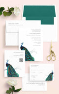 Modern Peacock Wedding Invitations - Blú Rose