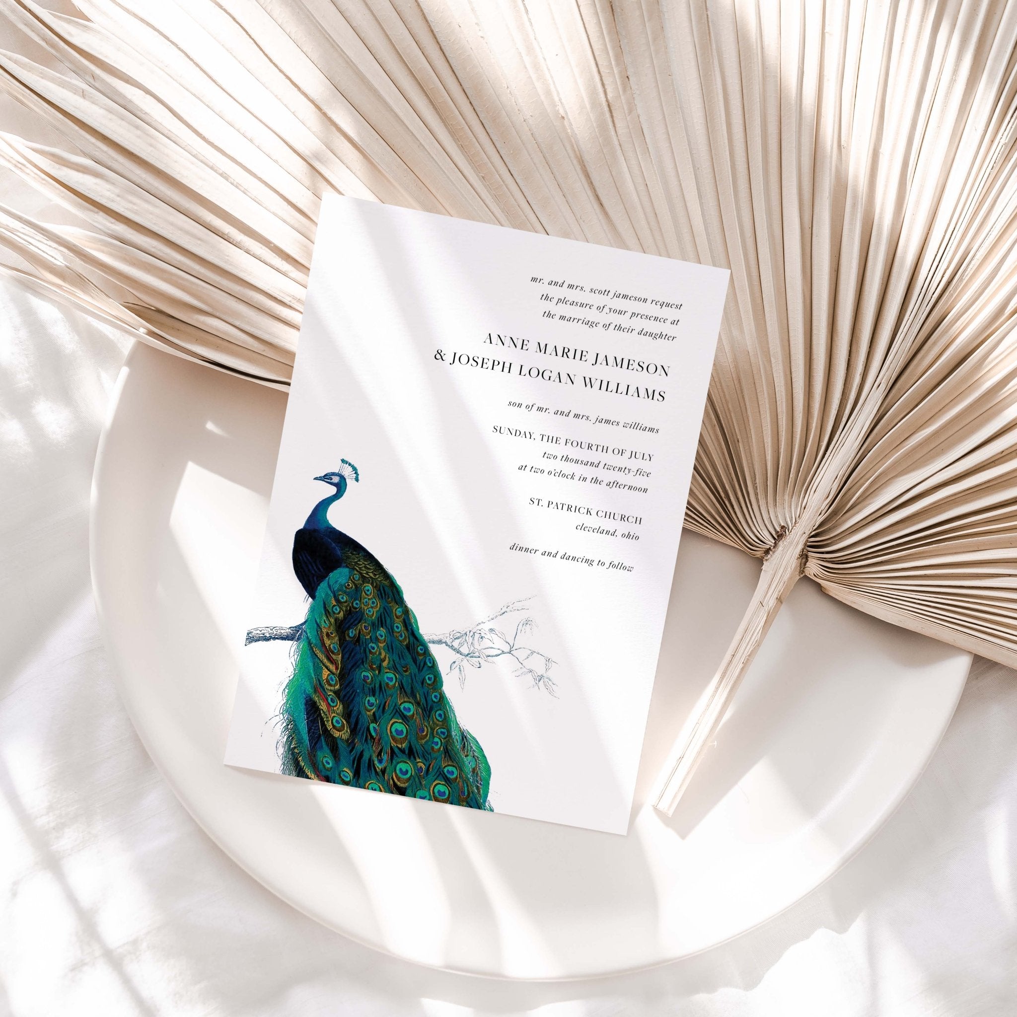 Modern Peacock Wedding Invitations - Blú Rose