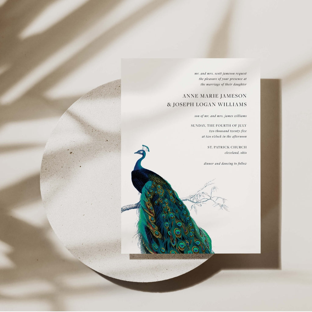 Modern Peacock Wedding Invitations - Blú Rose