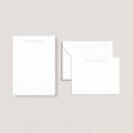 Naomi notepad and notecard set by Blú Rose, dusty blue star-accent notepad with matching flat notecard and envelope, personalized 'Naomi Campbell'