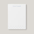 Naomi Star personalized notepad by Blú Rose, white notepad with the name 'Naomi Campbell' in dusty blue and a dusty blue star border