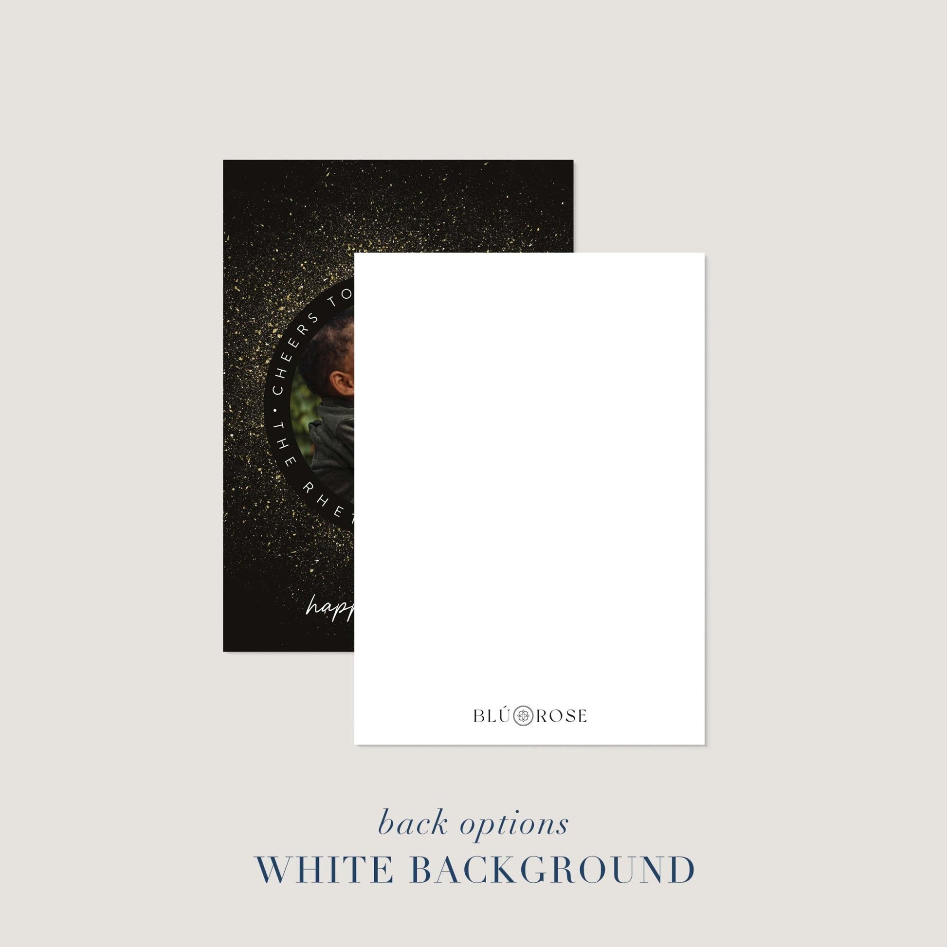 New Year Sparkle holiday card shown with white background option