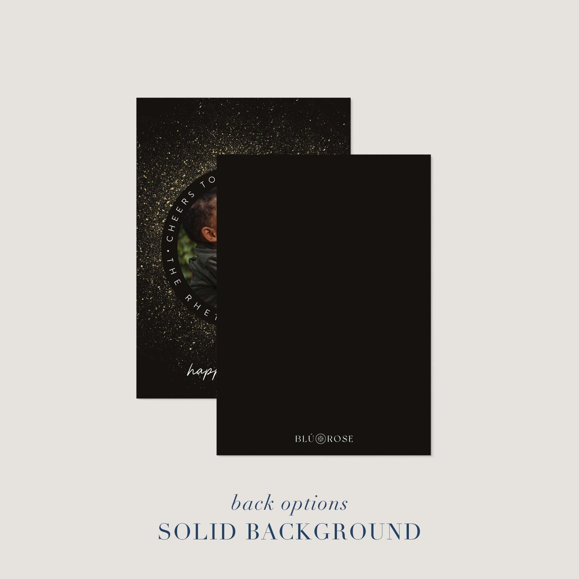 New Year Sparkle holiday card with solid black background option