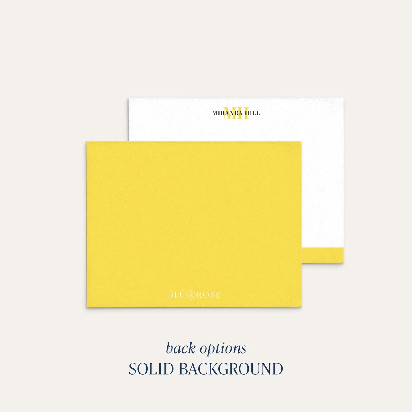 Personalized color bar notecards solid color back option
