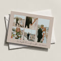 Photo Grid landscape card with a five-photo collage and a personalized family name in script
