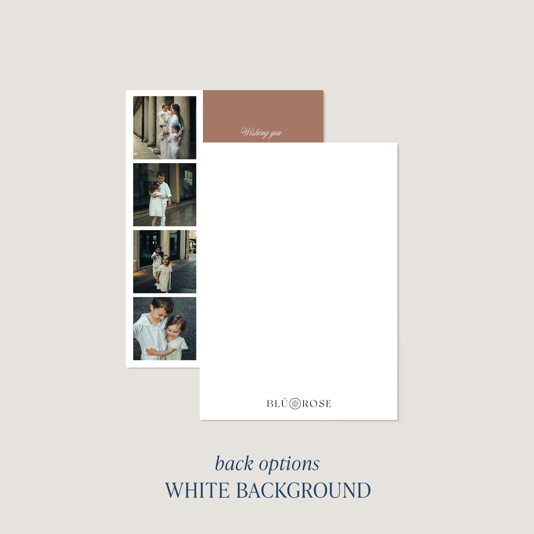Photo Strip Holiday Card back option with a clean white background