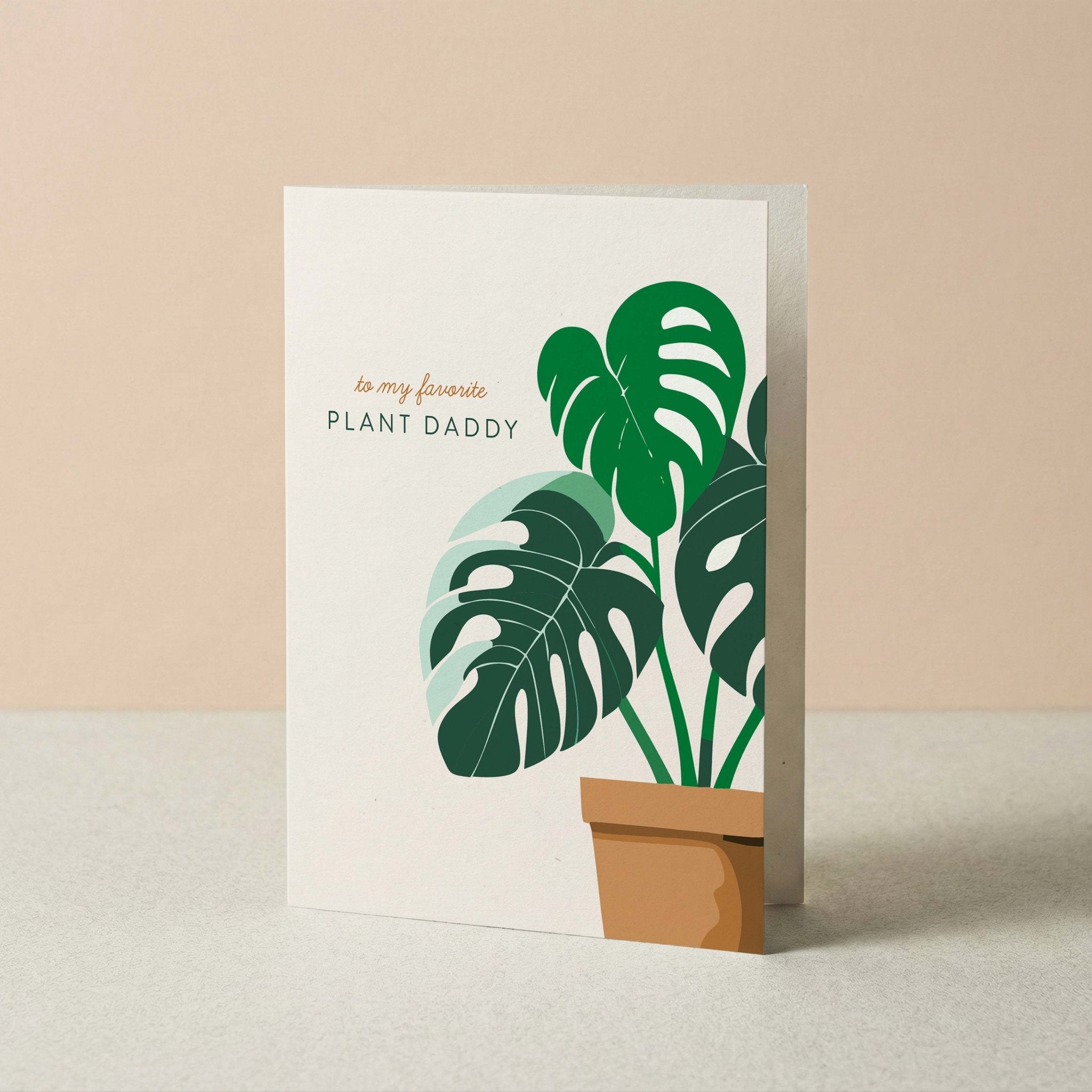 Plant Daddy card by Blú Rose standing upright, monstera plant illustration on a neutral background