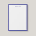 Regina Border personalized notepad by Blú Rose, white notepad with a periwinkle border and the name 'Regina Grier'