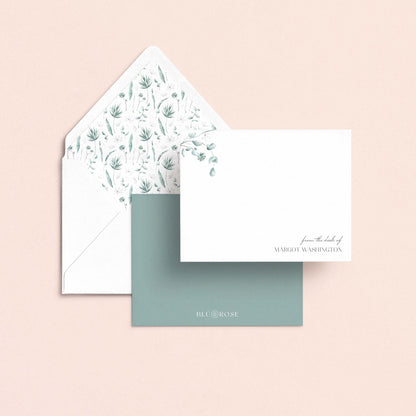 personalized floral notecard set with patterned envelope liner