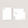 Simple Floral stationery set by Blú Rose, eucalyptus notepad with matching flat notecard and envelope, personalized 'Margot Washington'