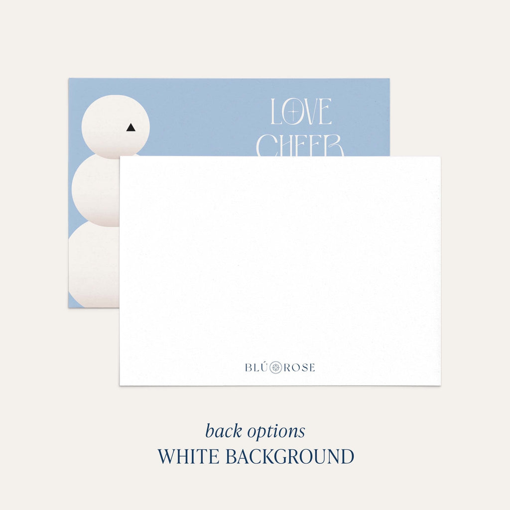 Snow People card back option: plain white with a small Blú Rose mark