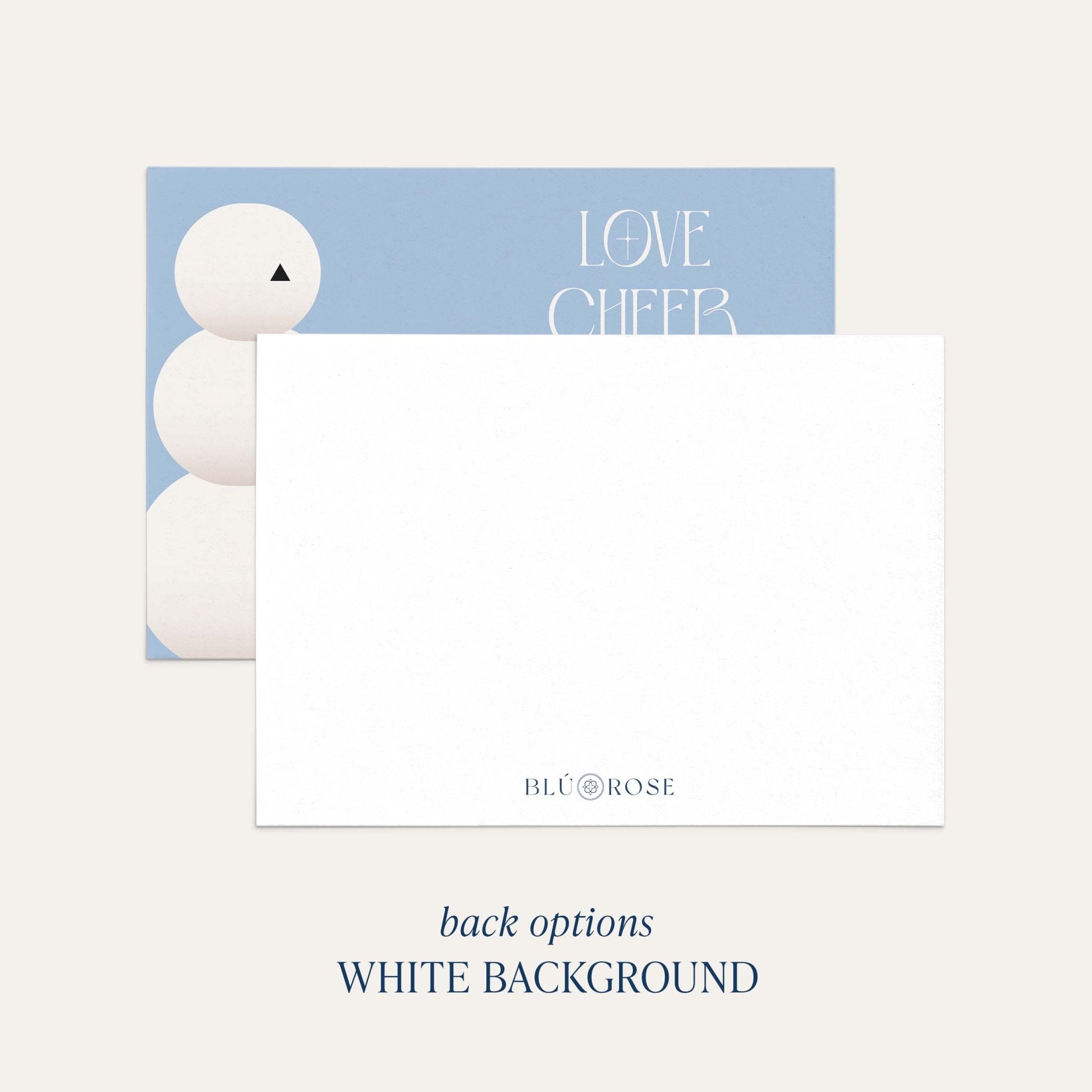Snow People card back option: plain white with a small Blú Rose mark