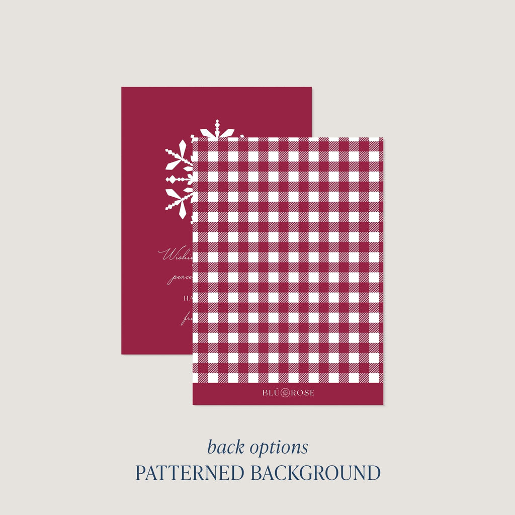 Snowflake card back option: burgundy and white gingham check