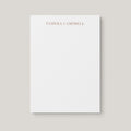 Tamera personalized notepad by Blú Rose, white notepad with the name 'Tamera Campbell' in taupe