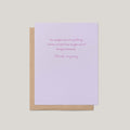 Taught Me Everything funny teacher greeting card by Blú Rose, lavender card with pink homework joke, shown with kraft envelope